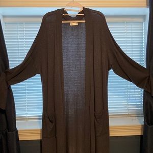 Long sweater. Charcoal. Handmade in Canada. Lond sleeve. Slits up the side.